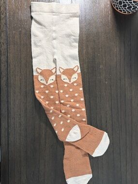 Cream & Tan Fox Pattern Kids Tights